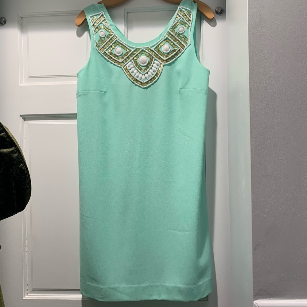 Lily Pulitzer teal green beaded dress.